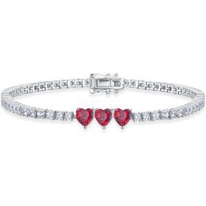 Sterling Silver Heart Tennis Bracelet 7in Ruby Charm Daily Wear